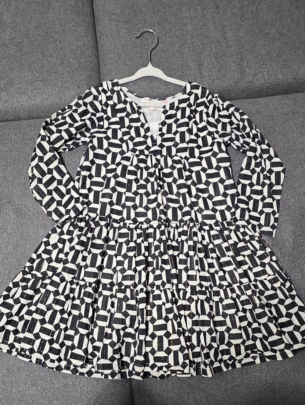 PINK CHICKEN Black & White Geometric Kids' Dress